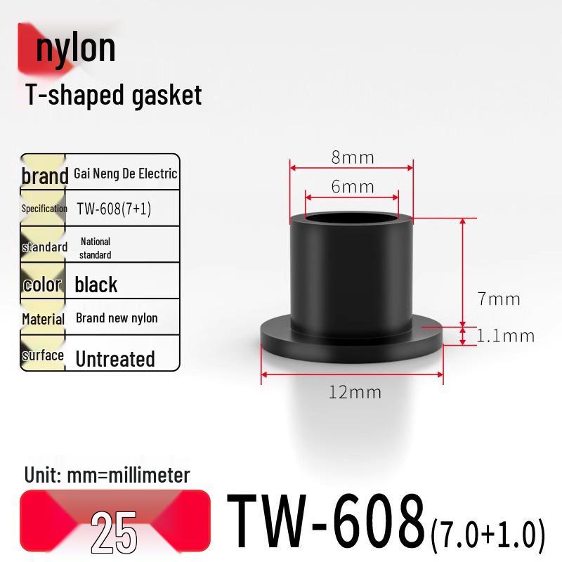 T-Shaped Nylon & Plastic Insulation Gasket, Screw Shaft Sleeve, M2-M35, Round Concave-Convex Design