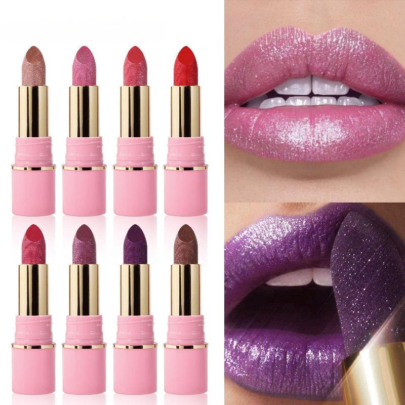 Rossetto perlescente lucido diamante Rossetto esplosivo Rossetto paillettes Rossetto glitterato lucido fine a lunga tenuta, impermeabile e idratante