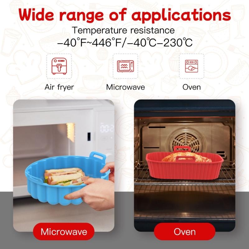 Rectangular/Round Air Fryer Pad NonStick Silicone Mat Reusable Air Fryer Accessories Silicone Material for Air Fryer