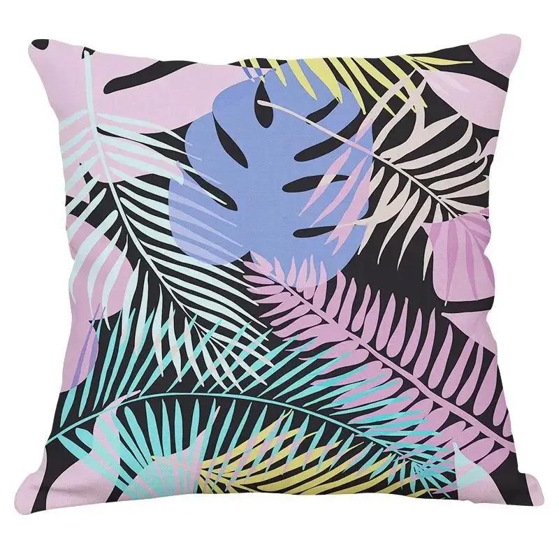 Home Living Room Sofa Bedroom Decorative Waist Pillow Cover Retro Floral Tropical Plant Print Pattern Cushion Cover