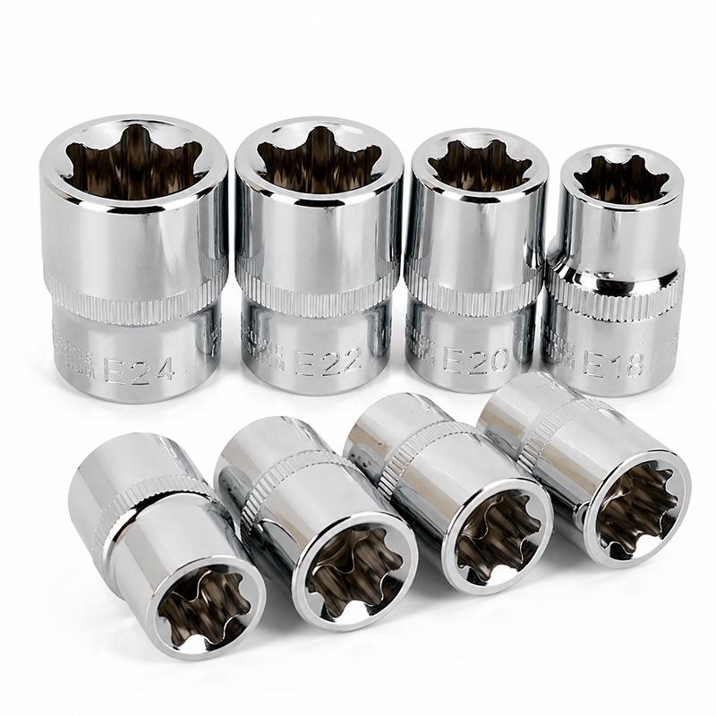 14Pcs E4‑E24 1/4" 3/8" 1/2" Drive Female E‑Type Plum Blossom Socket Wrench Kit with Storage Box Auto Repair Hand Tool