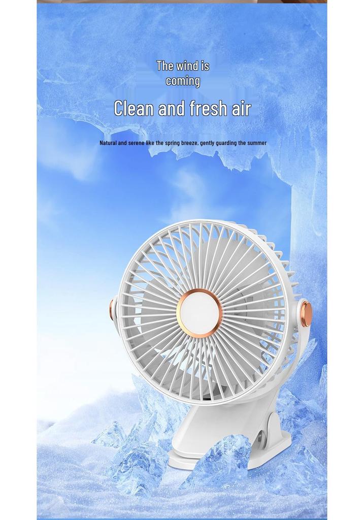 USB Rechargeable Clip-On Fan with Night Light for Dorm, Bed, and Desk