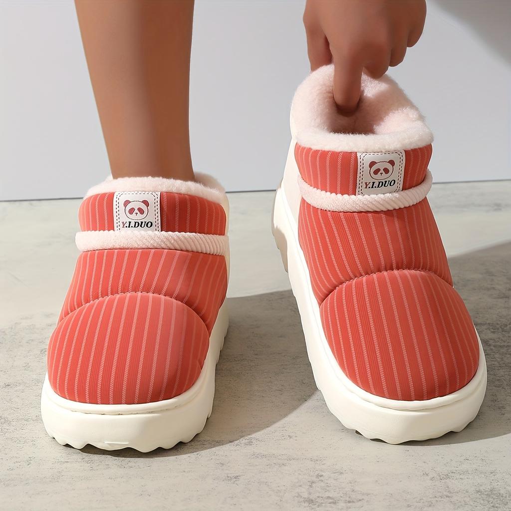 Order A Size Up Winter Warm Snow Boots Striped , Thick  Lined Comfort Cotton Booties,  Anti-Slip High Top Slippers for Daily & Vacation Use