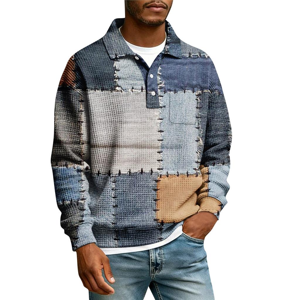 Herrars Revers Tryckt Enkelknäppt Ficka Långärmad Ledig Sport T-shirt