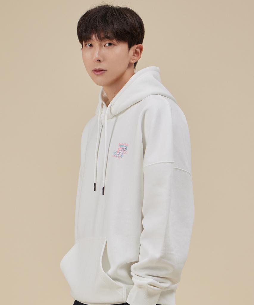 Graffiti Oversized Wide Shoulder Hoodie_White