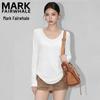 Mark Fairwhale Women's V-Neck Loose Fit Long Sleeve T-Shirt