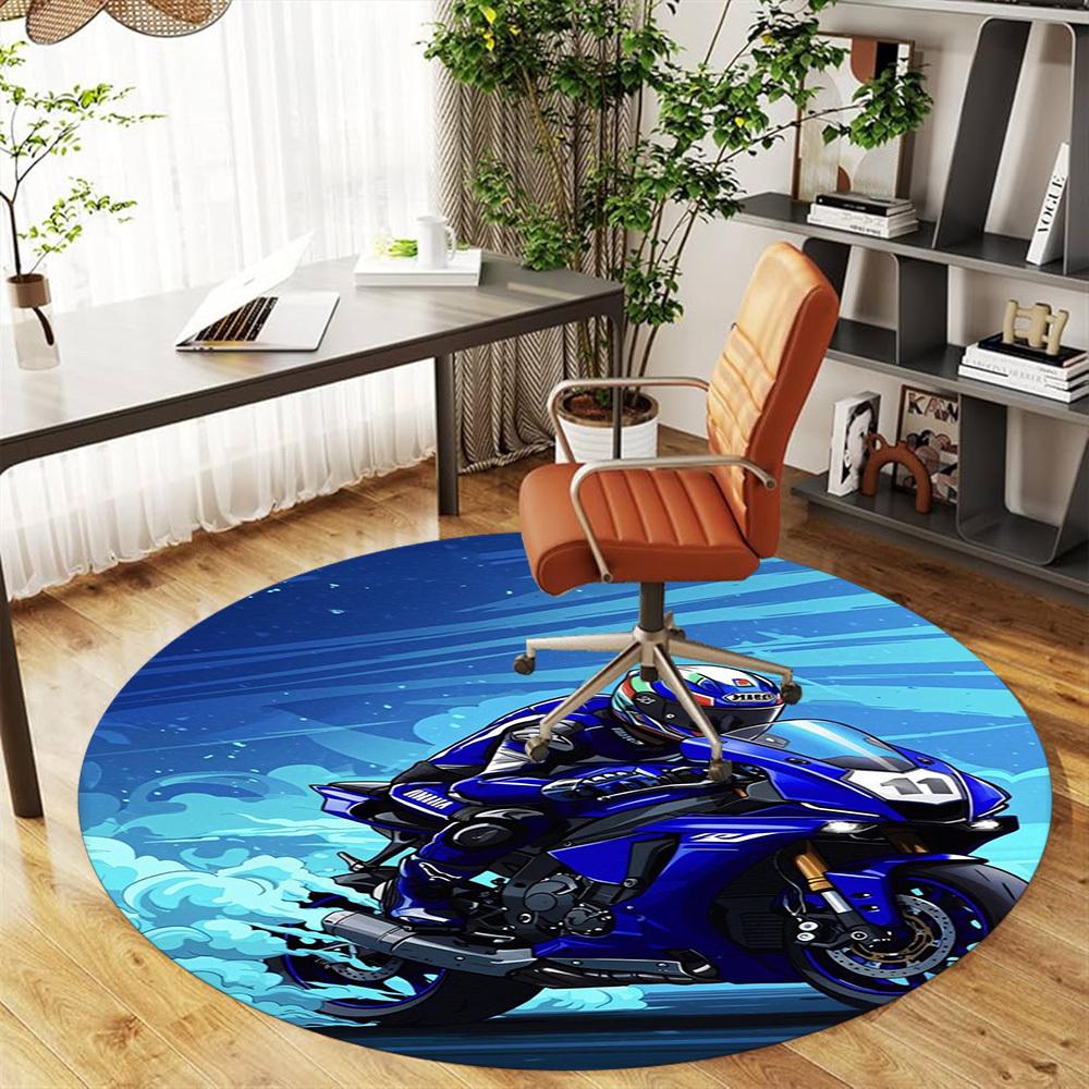 1PC Motorcycle Speed Racing Round Chair mat Area Rug - Non-Slip, Floor Mat for Office, Bedroom, home decor Christmas Gift c0528024