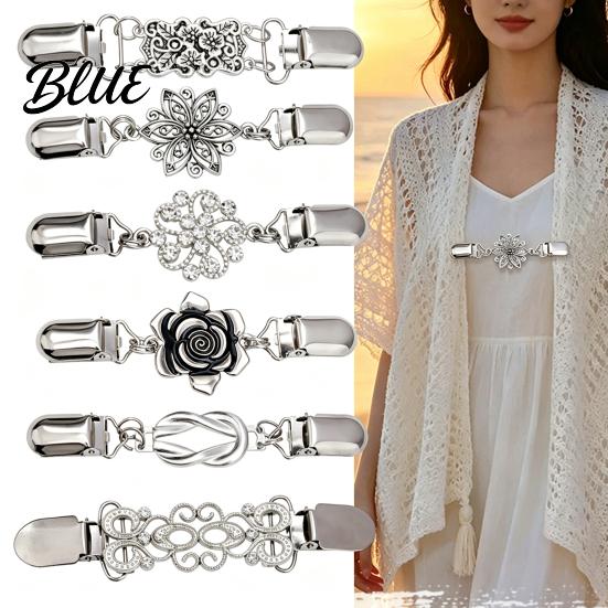 Clothing Decoration Clips 4Pcs Vintage Sweater for Women Girls, Retro Floral Cardigan Clips, Elegant Scarf Clasps Metal Brooch Shawl Clip, Waist