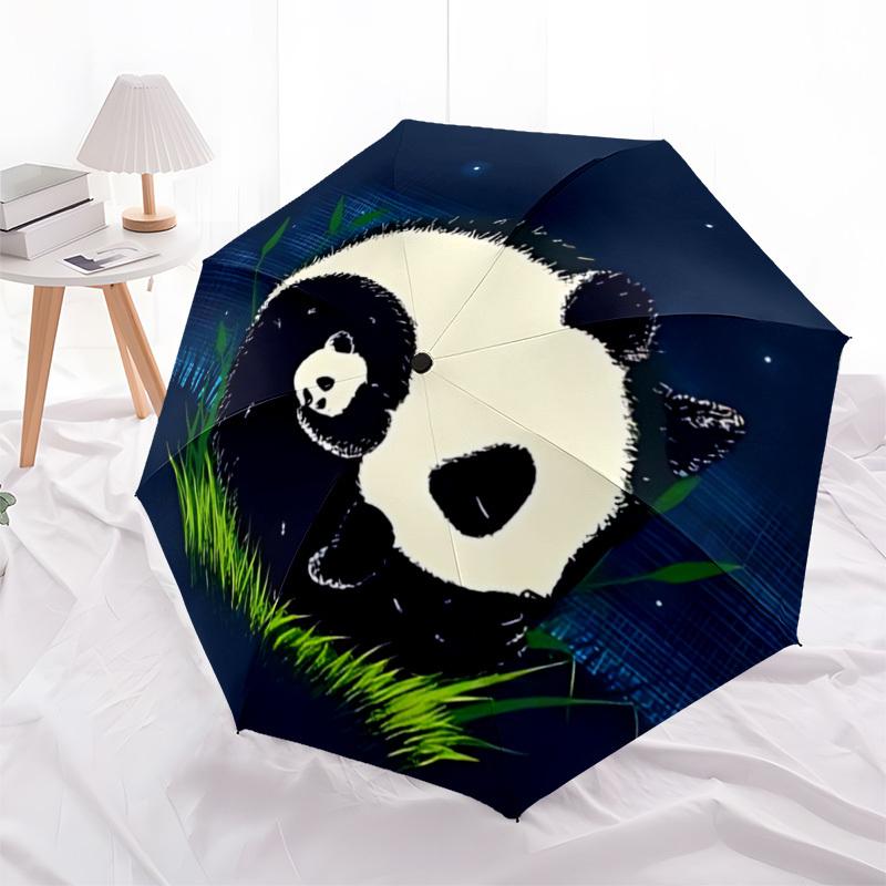 1pc Panda Night Auto Open/close, All-Season Portable Folding Umbrella for Women & Men, Travel, Everyday, Formal Events -06156