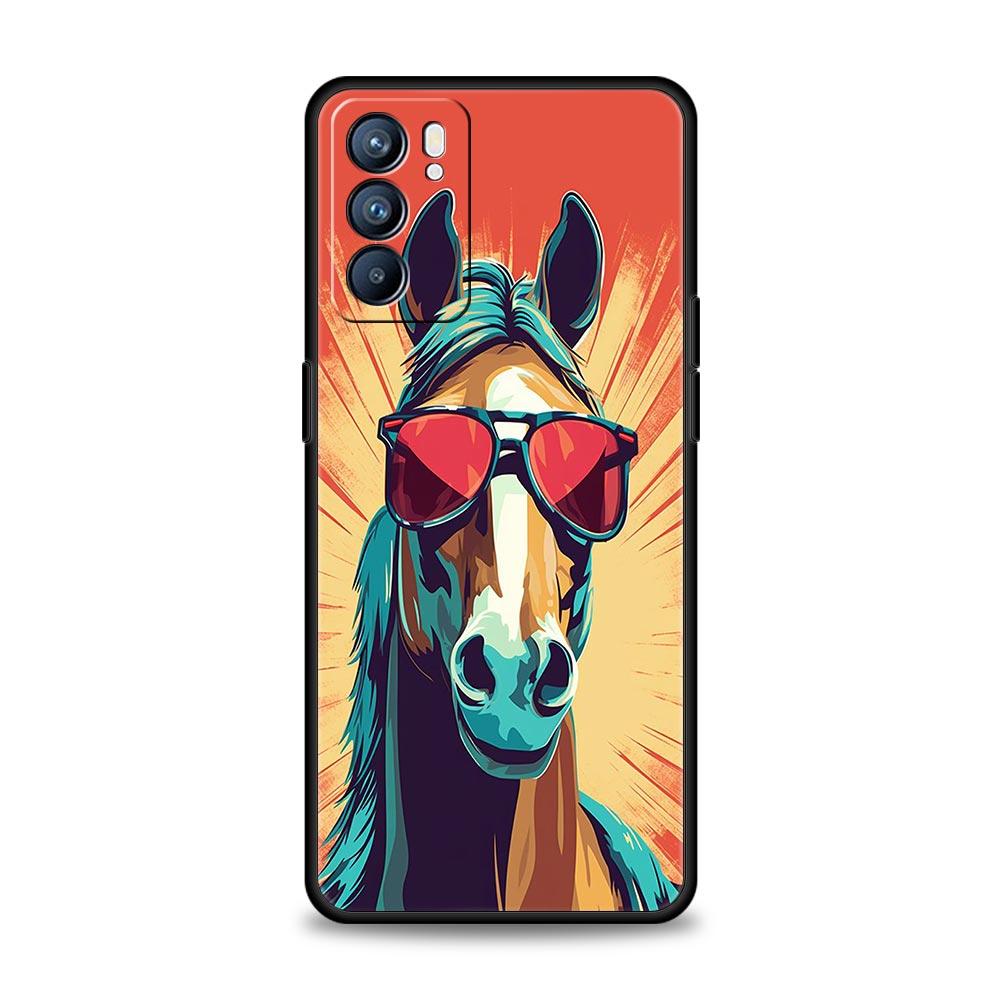 Case For Oppo A54 A53 A52 A9 A15 A95 A17 A16 A76 A74 A57 Find X6 X5 Reno8 Reno7 Reno6 Pro 5G Cover Galloping Horse Girl Drawing