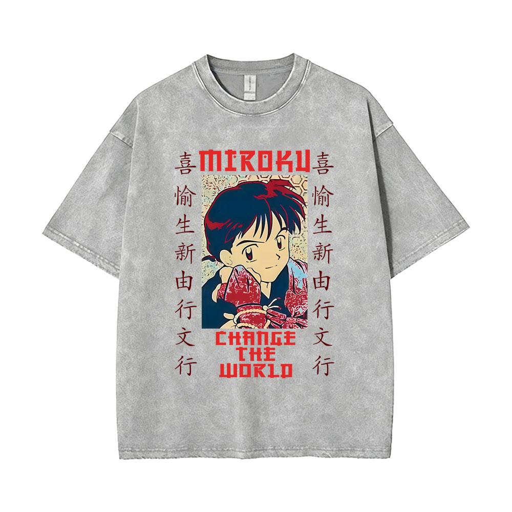 T-shirt Vintage Lavata Anime Inuyasha Sesshomaru Merch Uomo Donna Casual Oversize T-shirt Uomo Divertenti Cartoni Animati Harajuku T-shirt