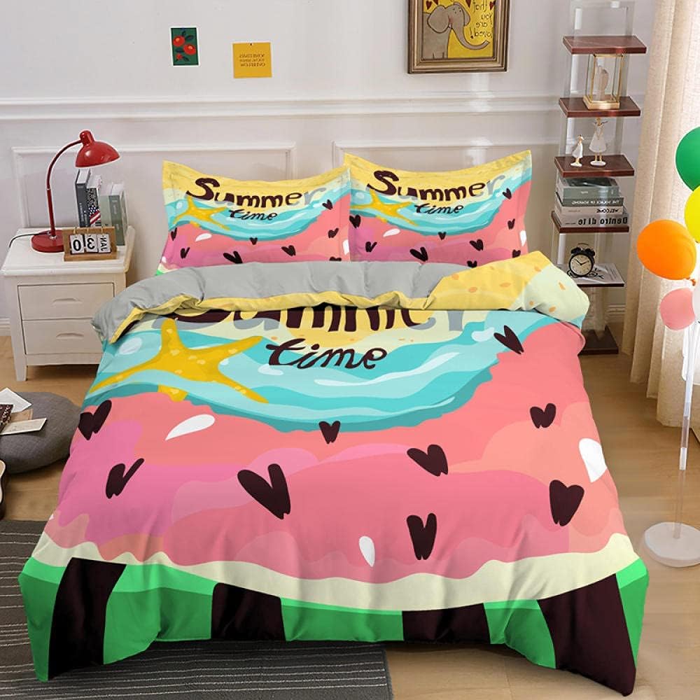 Fruits Duvet Cover Set, Watermelon Comforter Cover with Pillowcase, Summer Fruits Theme Bedding Set 2pcs for Kids Boys Girls