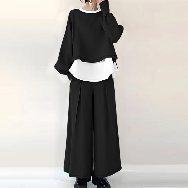 ZANZEA Women Casual Long Sleeve Blouse and Wide Leg Pants Two Piece Suit Sets