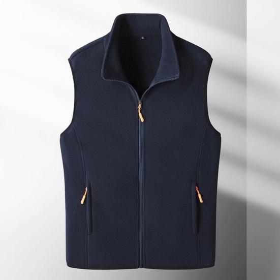 Men Winter Vest Stand Collar Solid Color Zipper Pockets Polar Fleece Cardigan Keep Warm Casual Style Winter Jacket Men Vest Coat for Fishing Hiking