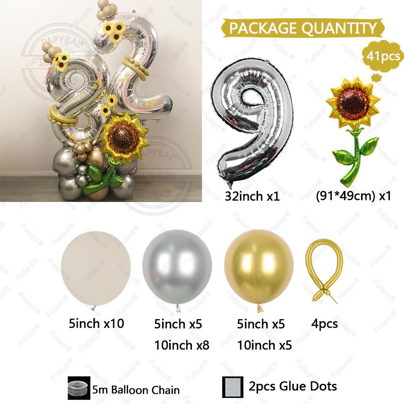 

41PCS Beautiful Sunflower Foam Globos Golden Digital Set Birthday Party Decor Colorful Home Decor Holiday Baby Shower other