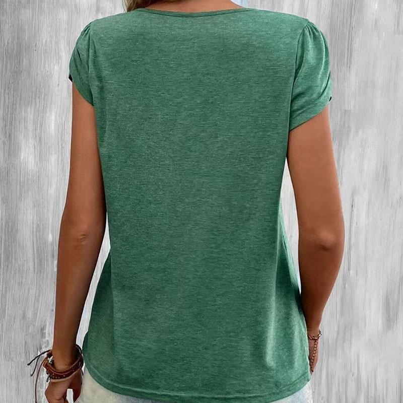 Dámské jednobarevné tričko s krátkým rukávem, výstřihem do V, vyhloubeným, top