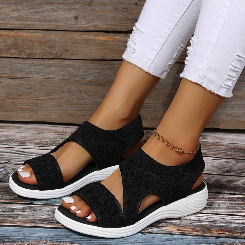 Plus Size Women's Knit Sport Sandals with Thick, Soft Soles - European & American Style, Comfortable Outdoor Footwear