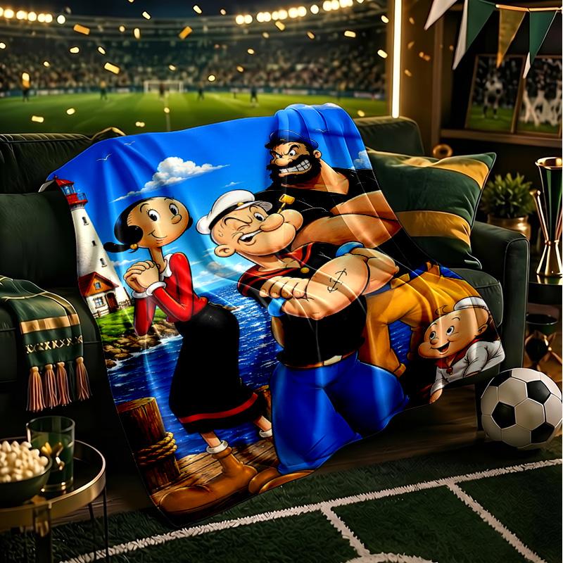 Popeye's Strength Displayed Throws Blanket Flannel Blankets Plush for Couch Bed Gifts for Men Women Travel Picnic Blanket Christmas Fan Gifts