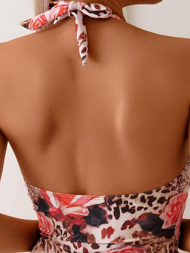 2025 New Cross-Halter Printed Bikini - European & American Sexy One-Piece Swimsuit for Women