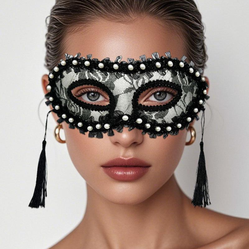 Creative Pearl Lace Half-Face Mask Lace Fringe Mask Masquerade Fancy Prom Women Cosplay Halloween Party Ball Mask Face Cover