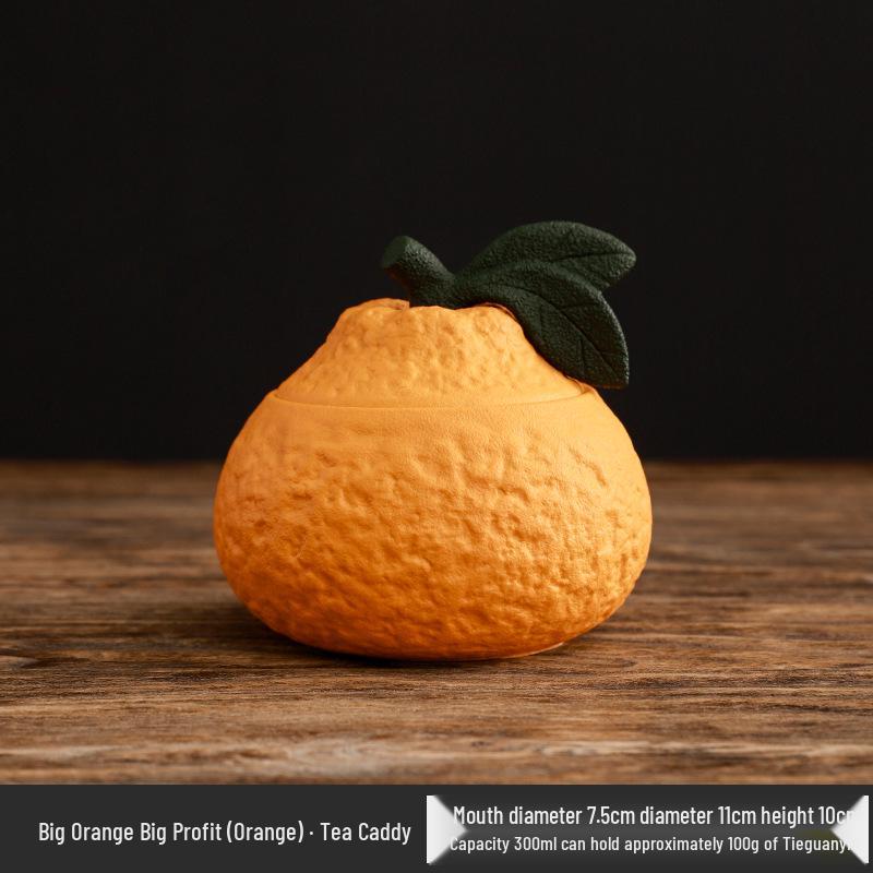Orange Ceramic Tea Jar - Sealed Pu'er Storage & Moisture-Proof Snack Container