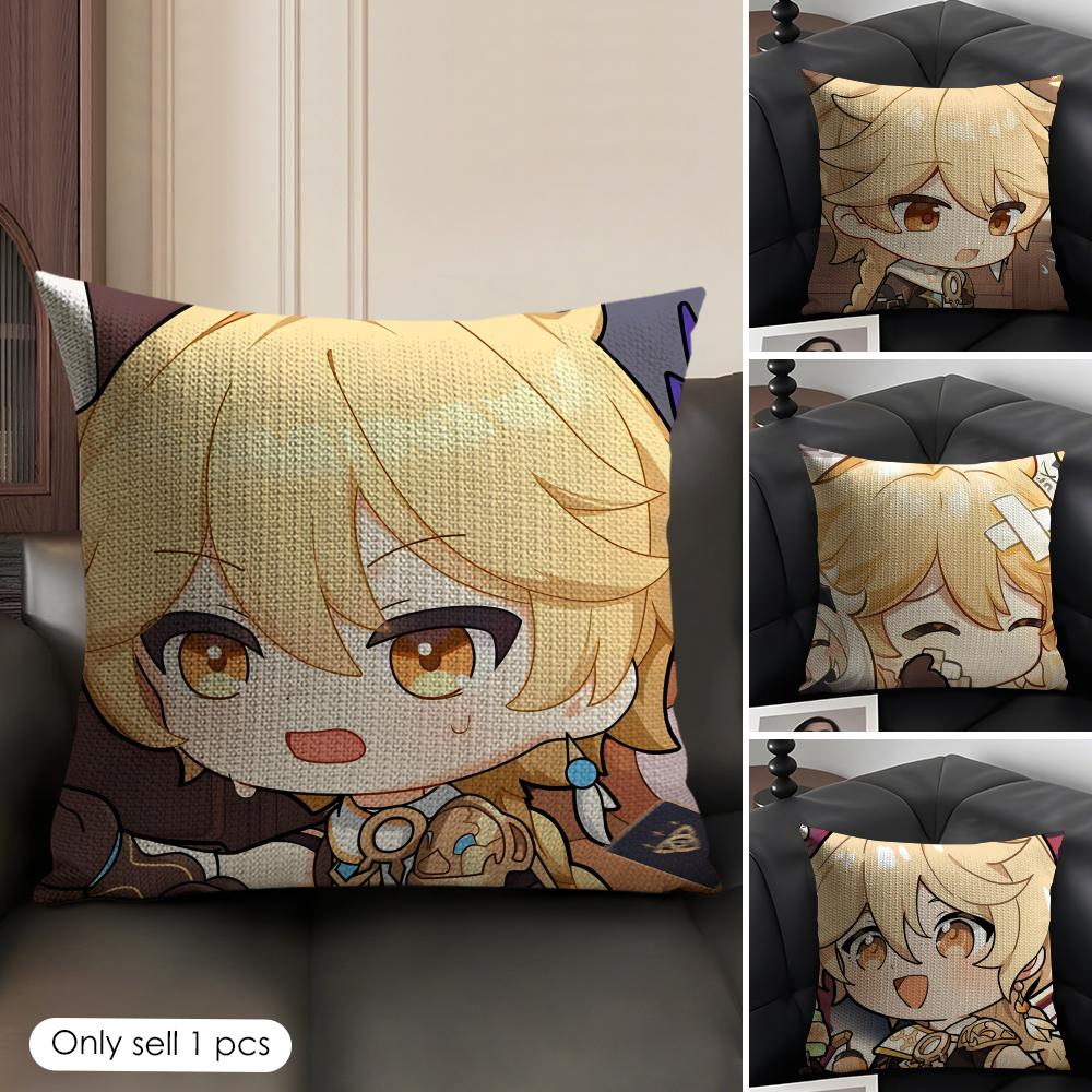 Aether Cute Cute Genshin Impact Cushion Cover Natural Linen Organic Fabric DoubleSided Printing Sofa Home Decor Pillow Case