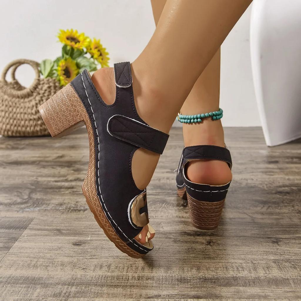 Fashion Women Thick Soles High Heels Sandals 2025 New Fashion Casual Chunky Heel Shoes Women Versatile Summer Dressy Sandals Women