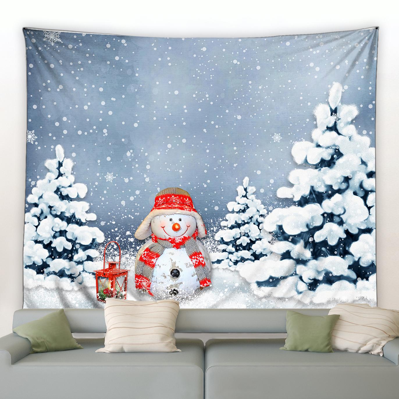Домашний Декор Рождественская Снежная Ночь Санта-Клаус Снеговик Олень Камин Гобелен — фото 4