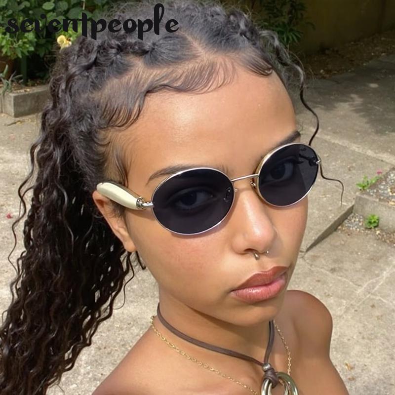 Steampunk Small Frame Oval Sunglasses Women  Luxury Brand Fashion Metal Sun Glasses For Ladies Vintage Driving Shades UV400