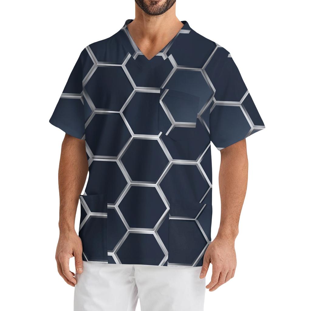Men's Casual Short-Sleeved V-Neck Printed Front Pocket Top