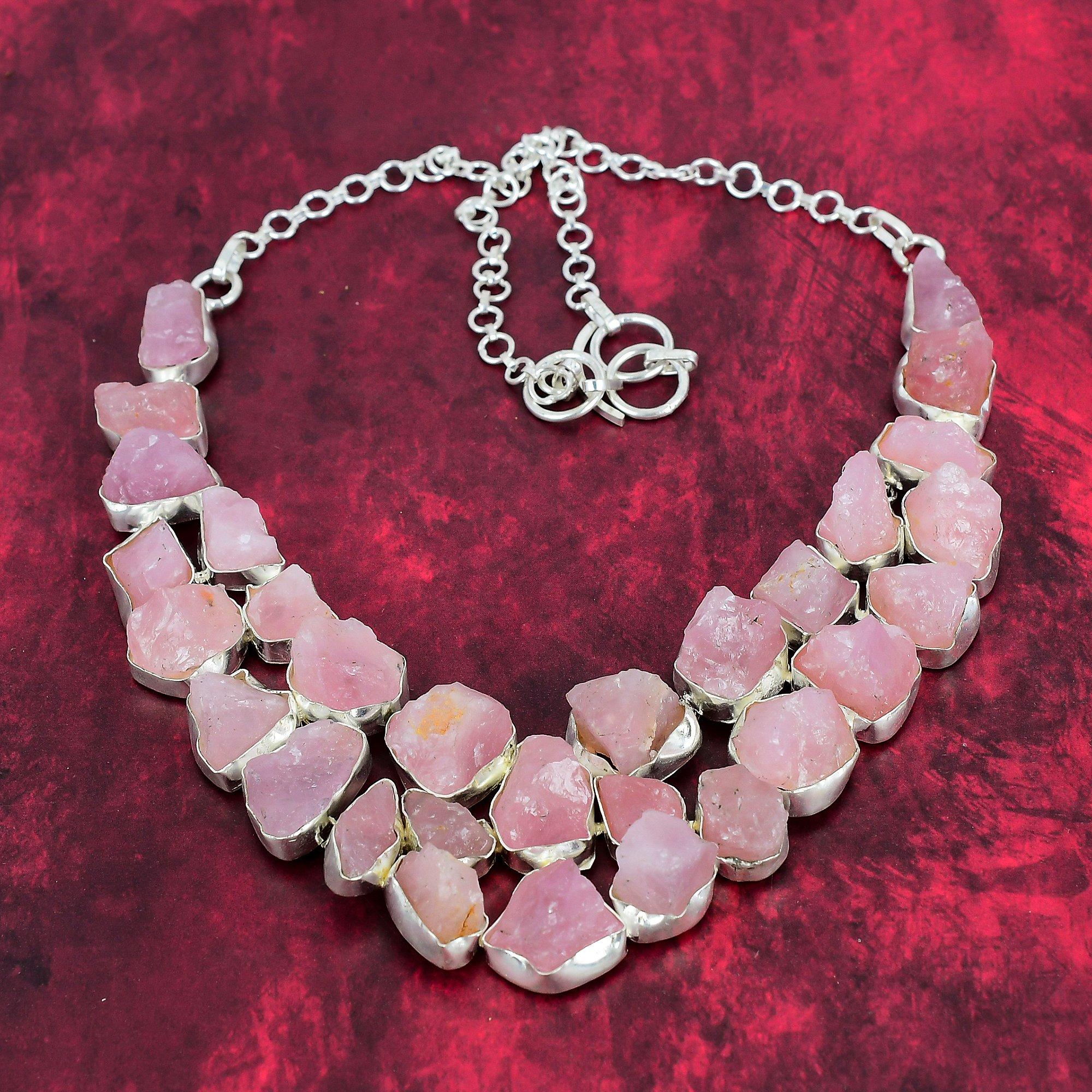 

Ювелирные изделия ожерелья ручной работы из грубого розового кварца, ожерелье из стерлингового серебра 925 пробы, регулируемое ожерелье-цепочка, элегантные ювелирные изделия Adjustable with 18 inches розовый