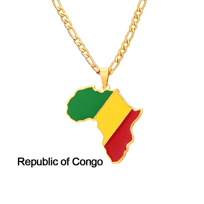 Collar con Mapa de Esmalte Africano: Colgante Geométrico de Acero de Titanio, Joyería Estilo 2022.