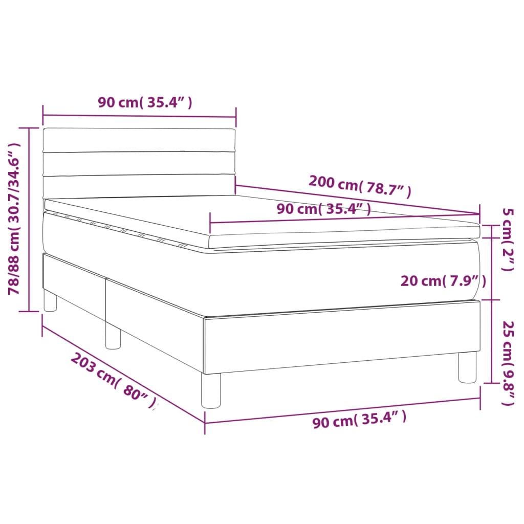 Box Spring Bed with Mattress Taupe 90 x 200 cm Fabric