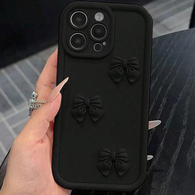 Funda de Teléfono 3D Linda con Lazo Negro de Silicona para iPhone 16 15 14 Pro Max 13 12 11 X XS XR 7 8 Plus Cubierta Suave Candy a Prueba de Golpes