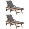 VidaXL Sun Loungers and Cushions 2pcs Solid Teak Wood Dark Grey 3054634