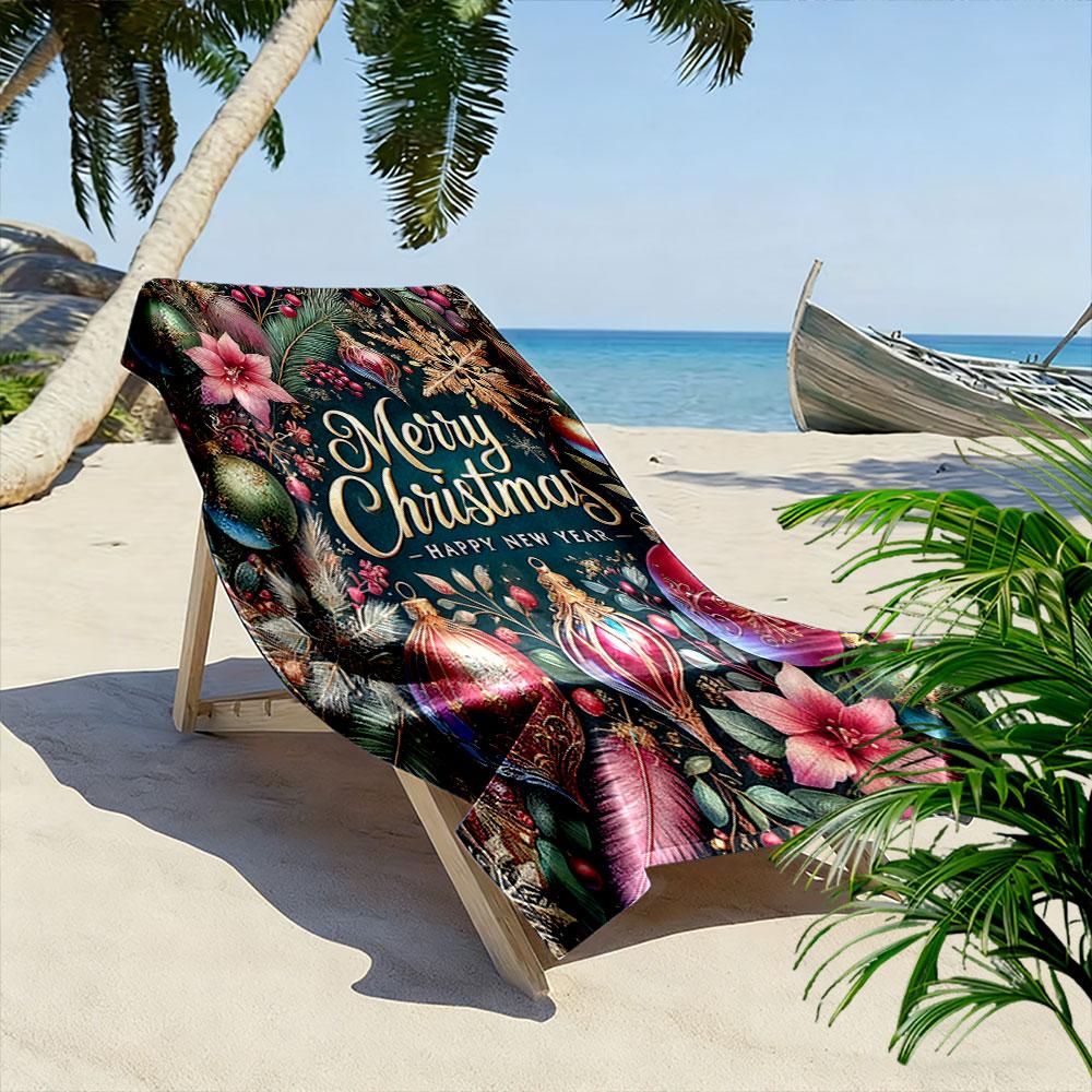 Frohe Weihnachten Blumiges Feiertagsdesign Gemustertes Strandtuch Schnelltrocknend Perfekt für Reisen Outdoor-Sportarten Joggen den Strand und Schwimmen