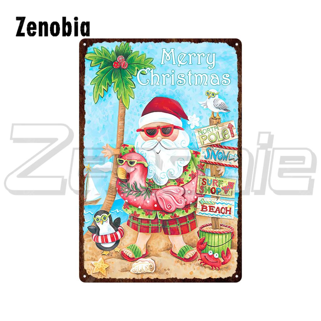 Christmas Metal Sign Santa Claus and Snowman Vintage Tin Sign Metal Plate Holiday Merry Christmas New Year Home Wall Decoration