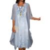Women's Casual Floral Print Round Neck Slim Pocket Dress Long Skirt