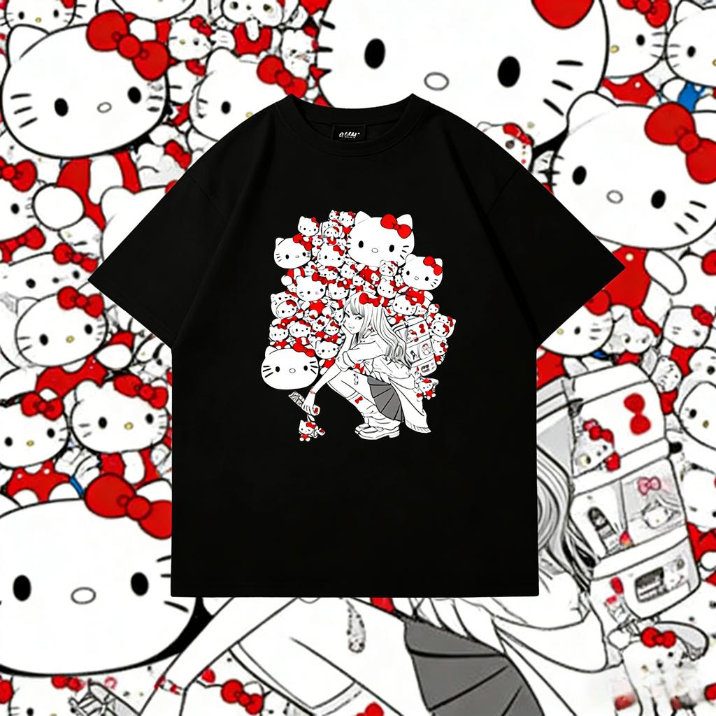2026 New Hello Kitty Tee Soft Cotton Short Sleeve Crew Neck Cute Print Lightweight Summer Top for Women Daily Casual Wear