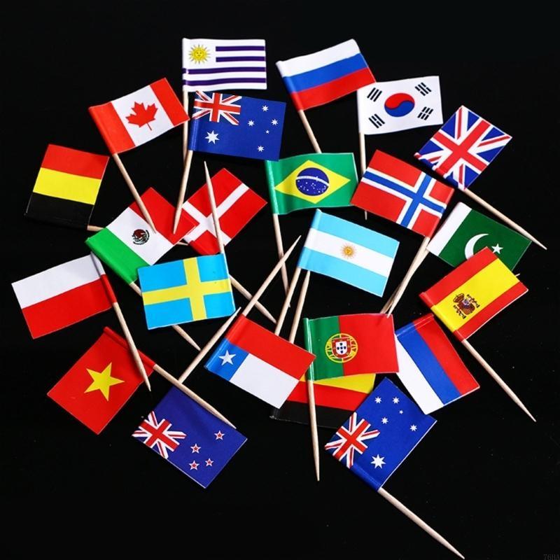 100pcs Toothpicks Flags Small National Flags For Eurovisions Party Supplies