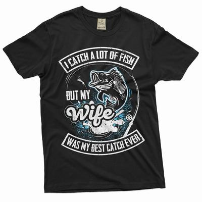 Herren Lustiges Angel T-Shirt meine Frau mein bester Fang Angler lustige Jubiläumsgeschenke