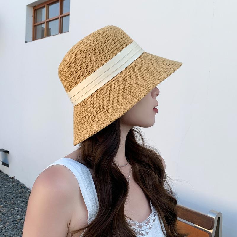 Wenling hat women's summer sunscreen big eaves hat thin knitted hat fashion breathable bucket hat outdoor sun hat tide