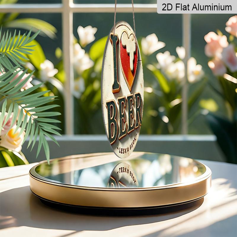 2D Flat Aluminum 7.87 Inch X 7.87 Inch Heart-Shaped Beer Mug with Hop Pattern Wall Decor. I Love Beer! Suitable for Bars, Living Rooms, Kitchens
