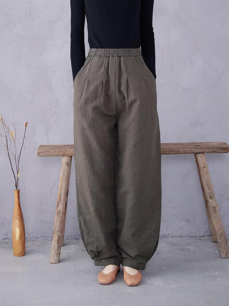 Damen High Waist Schlankmachende Baumwoll-Leinen Warme Hose