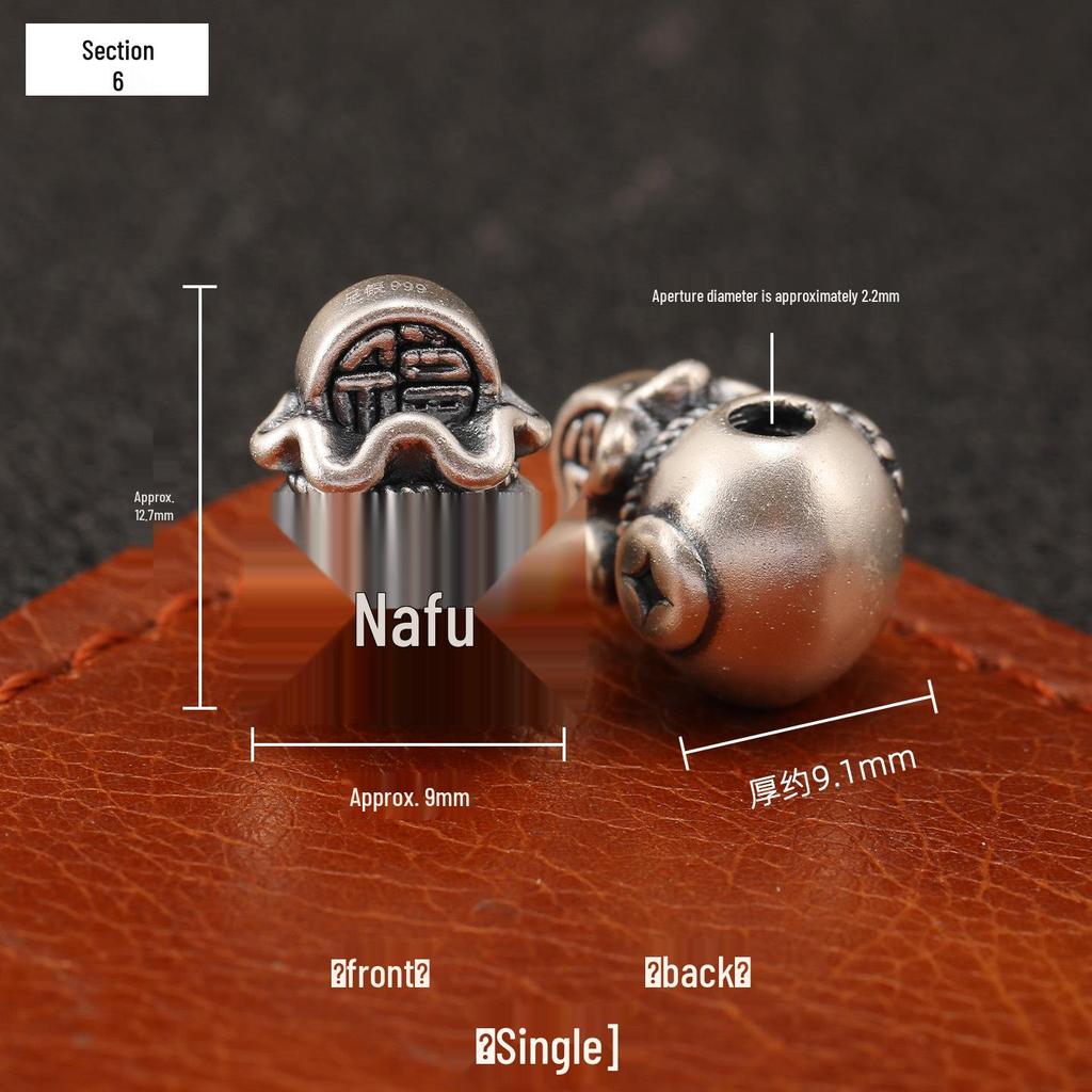 Sterling Silver S999 Wealth Attraction Beads - 3D Money Bag Design for DIY Bracelets