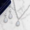 Zircon Pendant Necklace Crystal teardrop and Earrings Set for Women