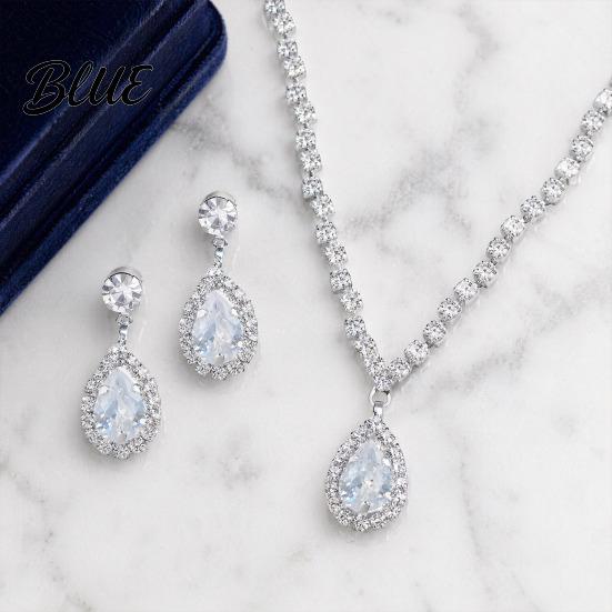 Zircon Pendant Necklace Crystal teardrop and Earrings Set for Women