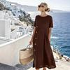 New dress European and American casual button decoration shrink pocket medium and long dress