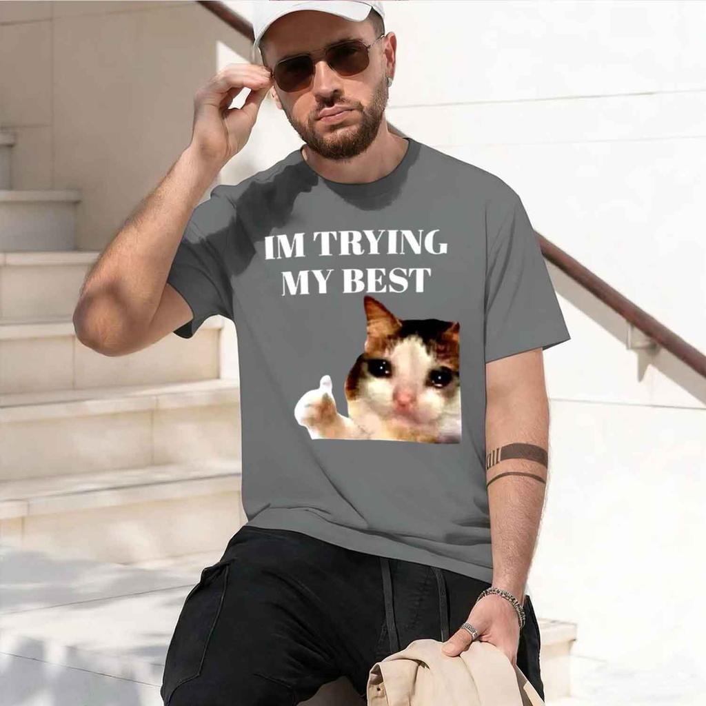 Thumbs Up Crying Im Trying My Best Funny Tee Casual Short Sve Tshirt Streetwear Harajuku Unisexs Clothes S 2026 New Model Shorts