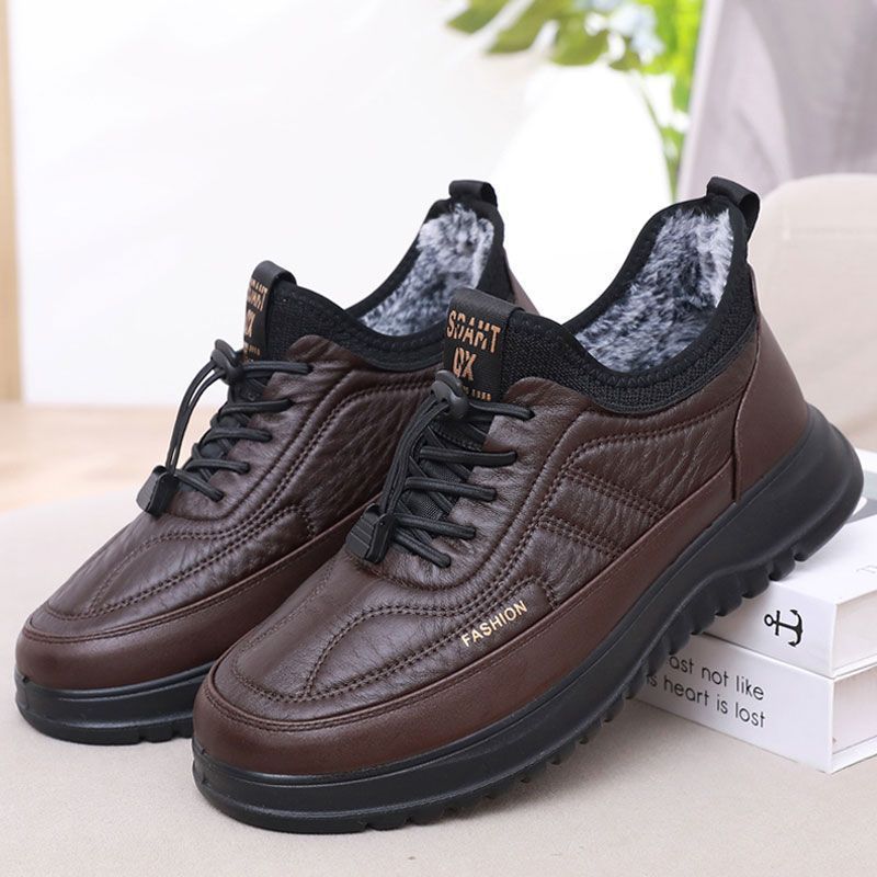 Winter Warm Leather Shoes Men's Cotton Shoes Piled Thickened Warm Slip In the Elderly Sports Dad Shoes Elderly Shoes
